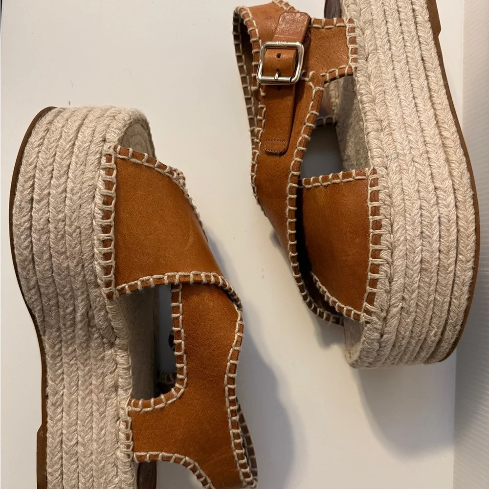 Chloe Lucinda Tan Leather Platform Espadrille Sandals